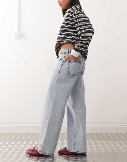 Motel - Jeans a fondo ampio e vita bassa lavaggio azzurro, 3 di 5