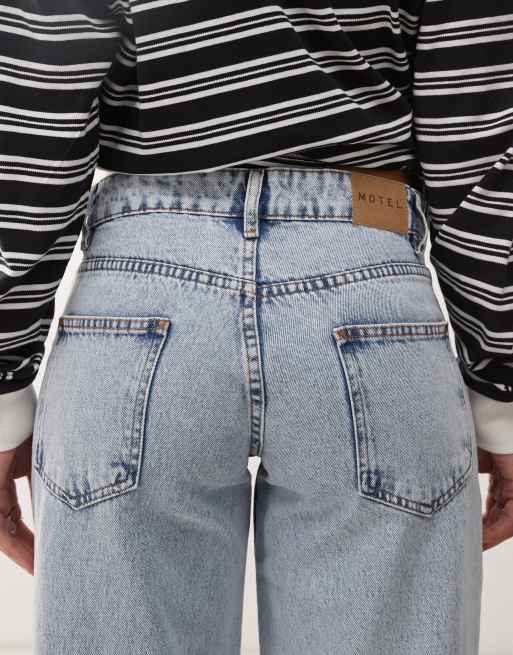 Motel - Jeans a fondo ampio e vita bassa lavaggio azzurro, 4 di 5