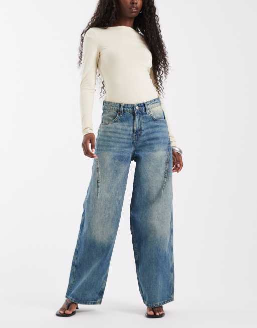 Motel jeans ampi a vita bassa in blu vintage