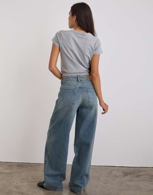 Motel jeans ampi a vita bassa in blu vintage, 3 di 4