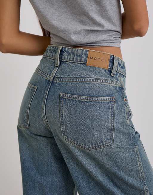 Motel jeans ampi a vita bassa in blu vintage, 4 di 4