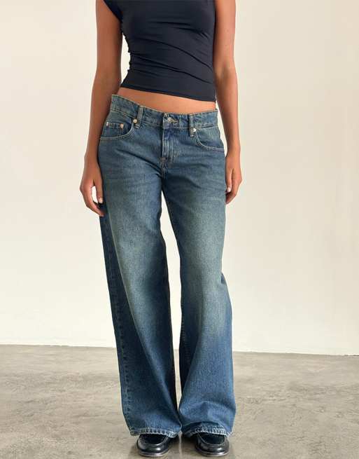 Motel - Jeans extra larghi e ampi a vita bassa blu acceso, 4 di 5