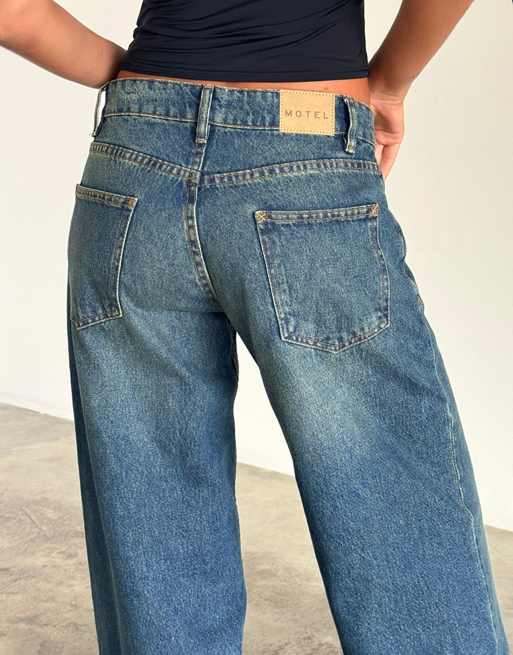 Motel - Jeans extra larghi e ampi a vita bassa blu acceso, 5 di 5