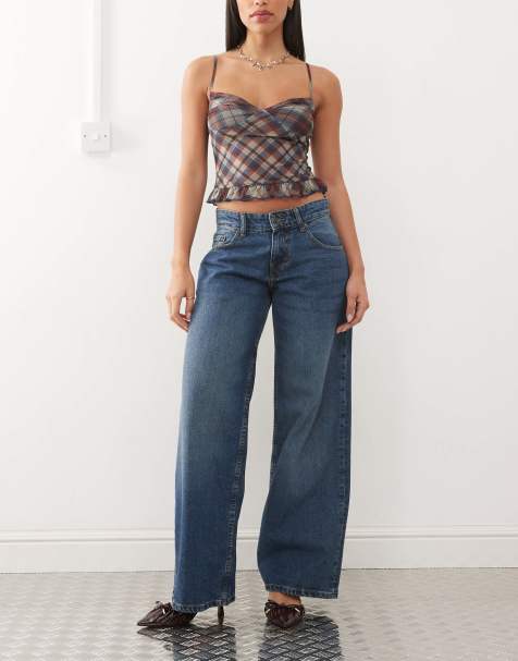 Motel – Jeans in Collegeblau mit sehr weitem, geräumigem Schnitt und niedrigem Bund - view 1