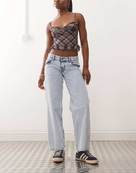 Motel - Jeans in jaren 80-stijl met parallelpijpen en lage taille in lichtblauw met wassing - view 1