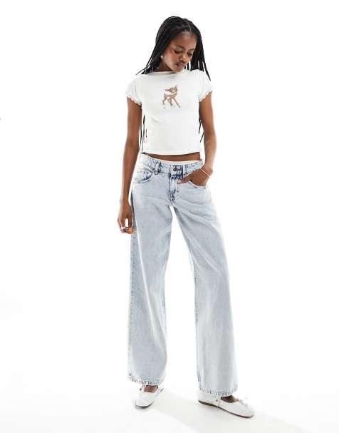 Motel - Jeans in jaren 80-stijl met parallelpijpen en lage taille in lichtblauw met wassing - view 1