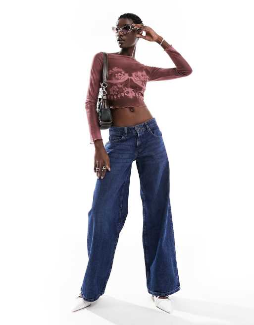 Motel – Jeans in Mittelblau mit sehr weitem, geräumigem Schnitt und niedrigem Bund