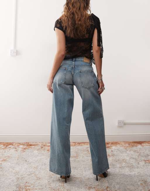 Motel – Jeans in Puderblau mit sehr weitem, geräumigem Schnitt und niedrigem Bund