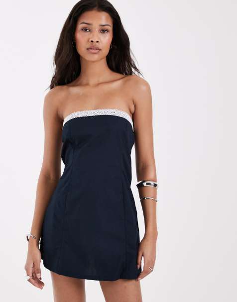 Motel - Jeasamine - Vestito a fascia blu navy scuro con dettagli in pizzo - view 1