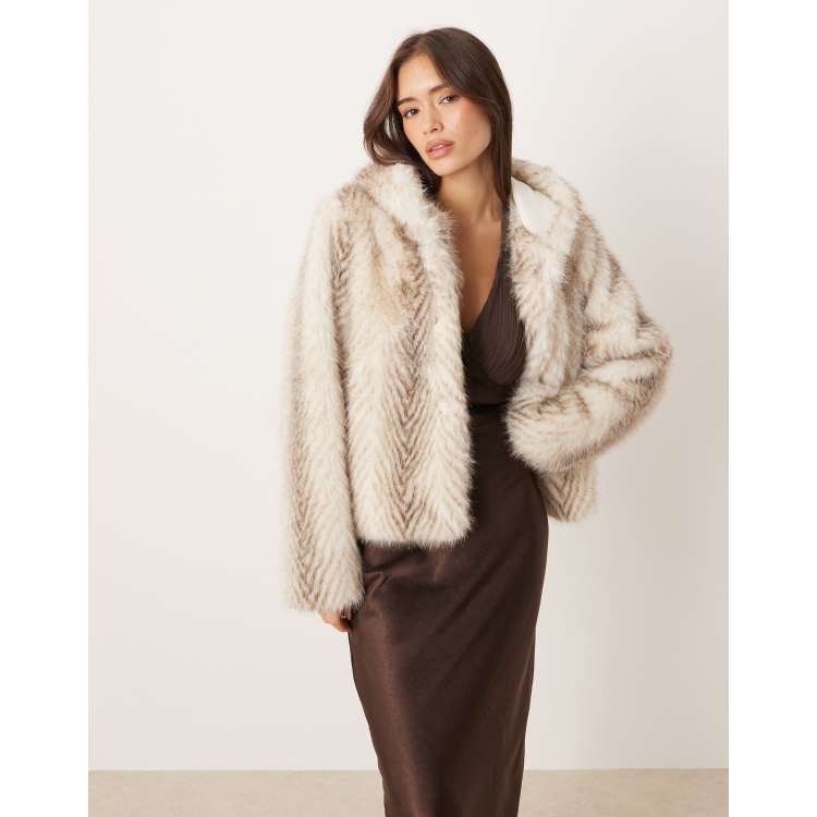 Motel Jemi hooded cropped faux fur jacket in cream | ASOS