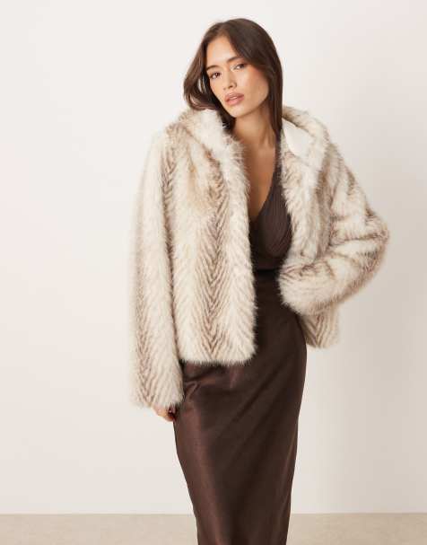 Motel Jemi hooded cropped fur jacket in cream - view 1