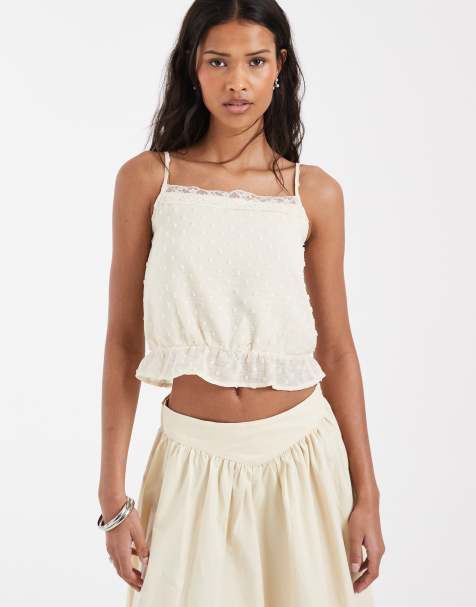 Motel Jetlyn lace trim cami top in cream - view 1
