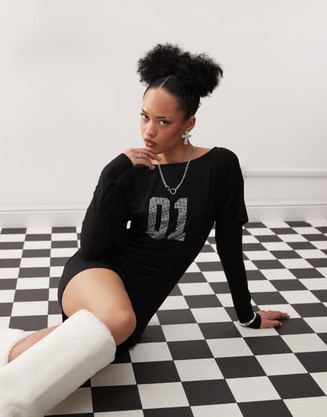 Motel jionni hotfix detail sweater dress in black - view 1