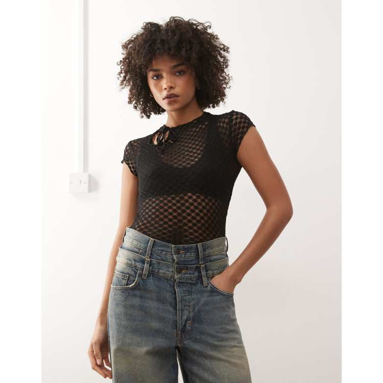 トップス Low classic HOLE POINT PRINT TOP tiptop+pocket ティップトッププラスポケット / ダブルジップ半袖リブ