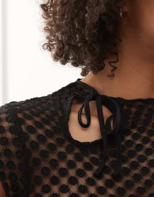 Motel Jiwon keyhole polka lace top in black, 3 of 4