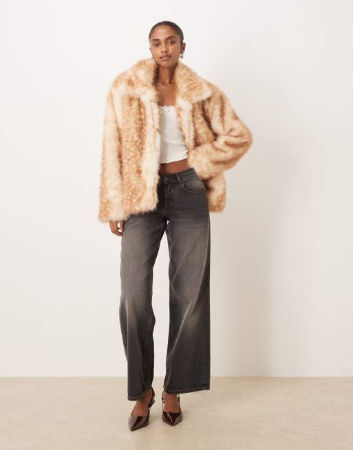 Motel Joji faux fur jacket in bambi beige | ASOS