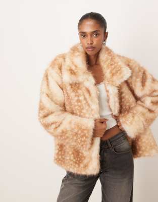 Motel Joji faux fur jacket in beige | ASOS
