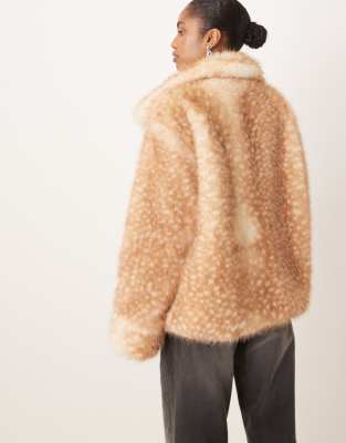 Motel Joji Faux Fur Jacket In Brown