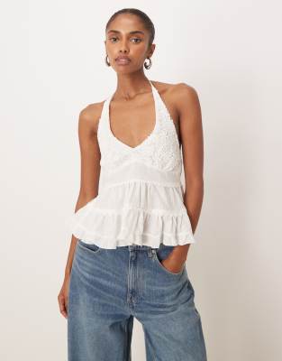 Motel Juanita Crochet Detail Halter Top-white