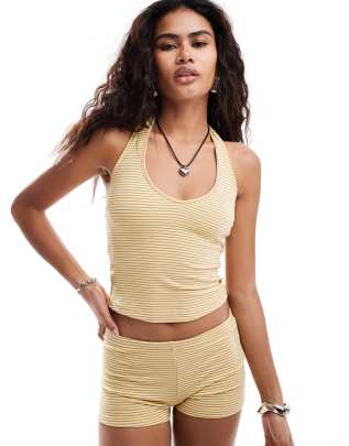 Motel jules striped halter top in yellow and gray - part of a set