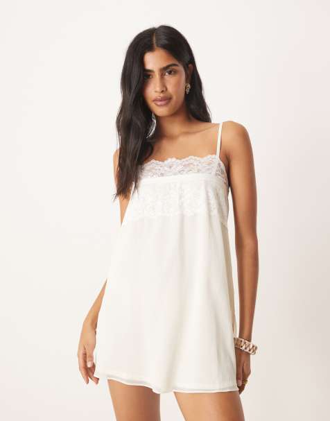 Motel juvia lace edge camisole mini dress in ivory - view 1
