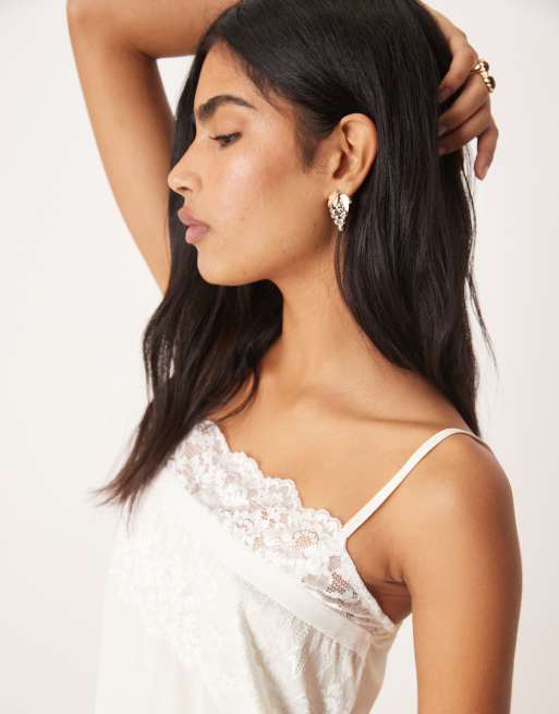 Motel juvia lace edge camisole mini dress in ivory | ASOS