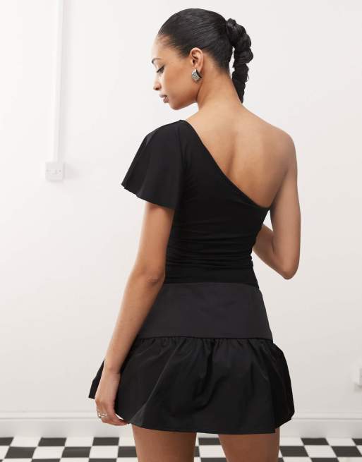 Motel kaffa one shoulder slinky top in black, 4 of 4
