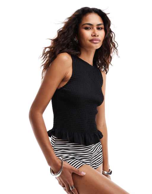 Motel Kagumi shirred singlet top in black