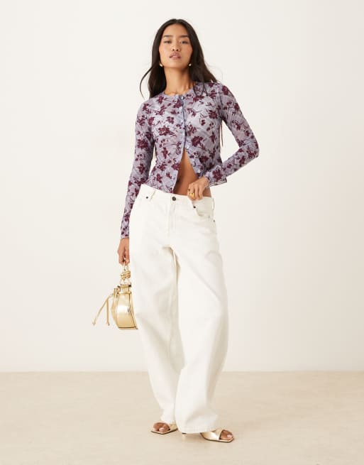 Motel Kahula long sleeve lotus flock top in lavender check, 3 of 4