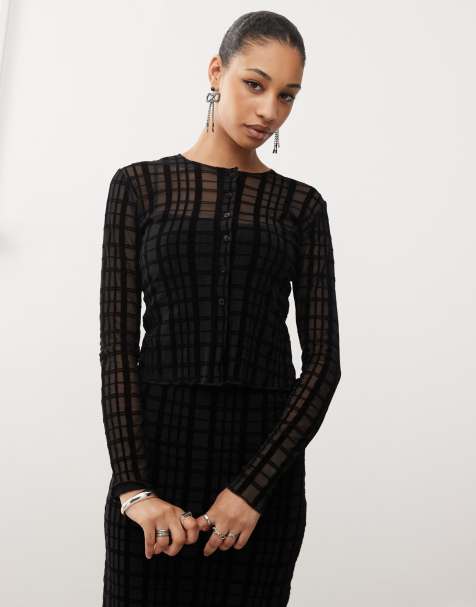 Motel – Kahula – Micro-Strickjacke in Schwarz mit geflocktem Karomuster - view 1
