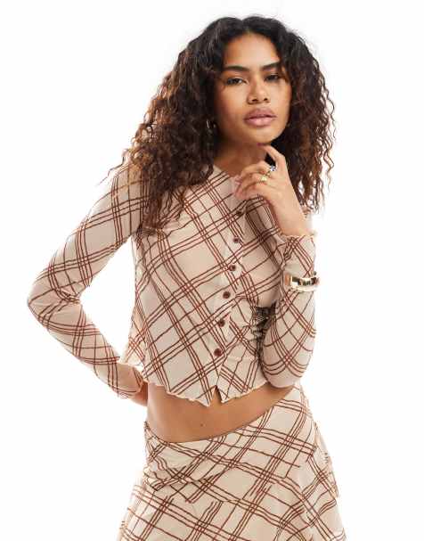 Motel kahula sketchy stripe micro cardigan co-ord in natural - view 1
