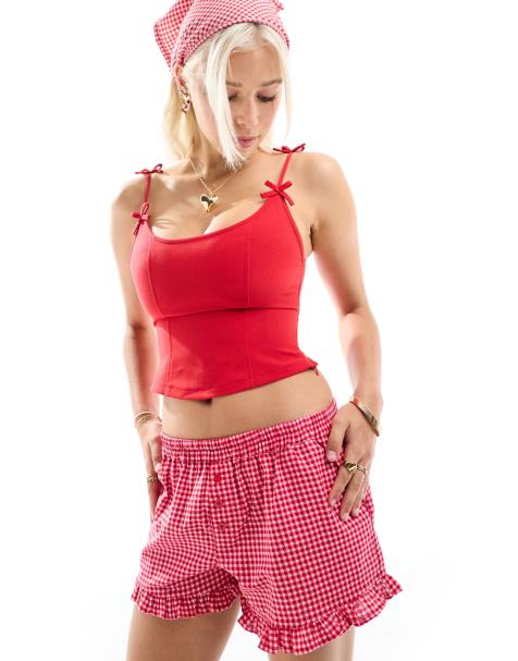 Motel kaida bow detail corset top in red - view 1