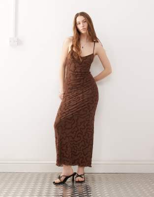 kalana swirl flocked maxi cami dress in brown