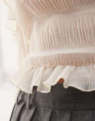 MOTEL KALENA RUFFLE OFF-THE-SHOULDER LONG SLEEVE BLOUSE 