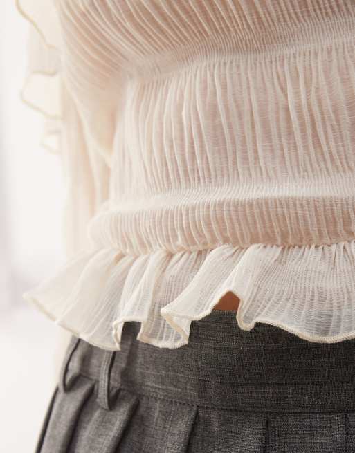 Motel kalena ruffle off-the-shoulder long sleeve blouse in ivory, 2 of 4