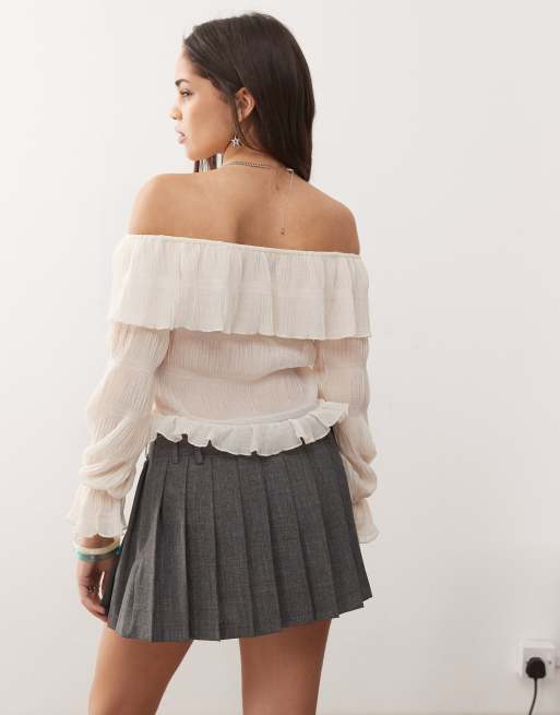 Motel kalena ruffle off-the-shoulder long sleeve blouse in ivory, 3 of 4