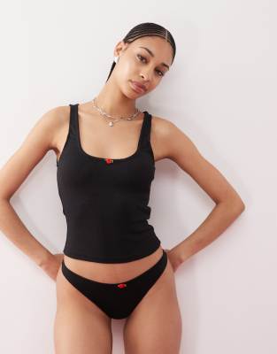 Motel Kalinda Pointelle Frill Edge Tank Top In Black