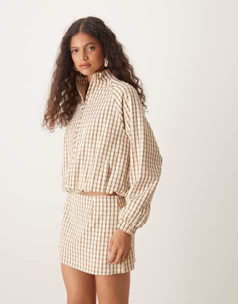 Motel kalle plaid bomber jacket in brown - view 1