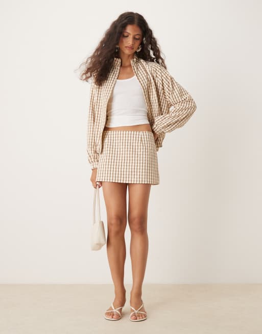 Motel kalle plaid bomber jacket in brown | ASOS