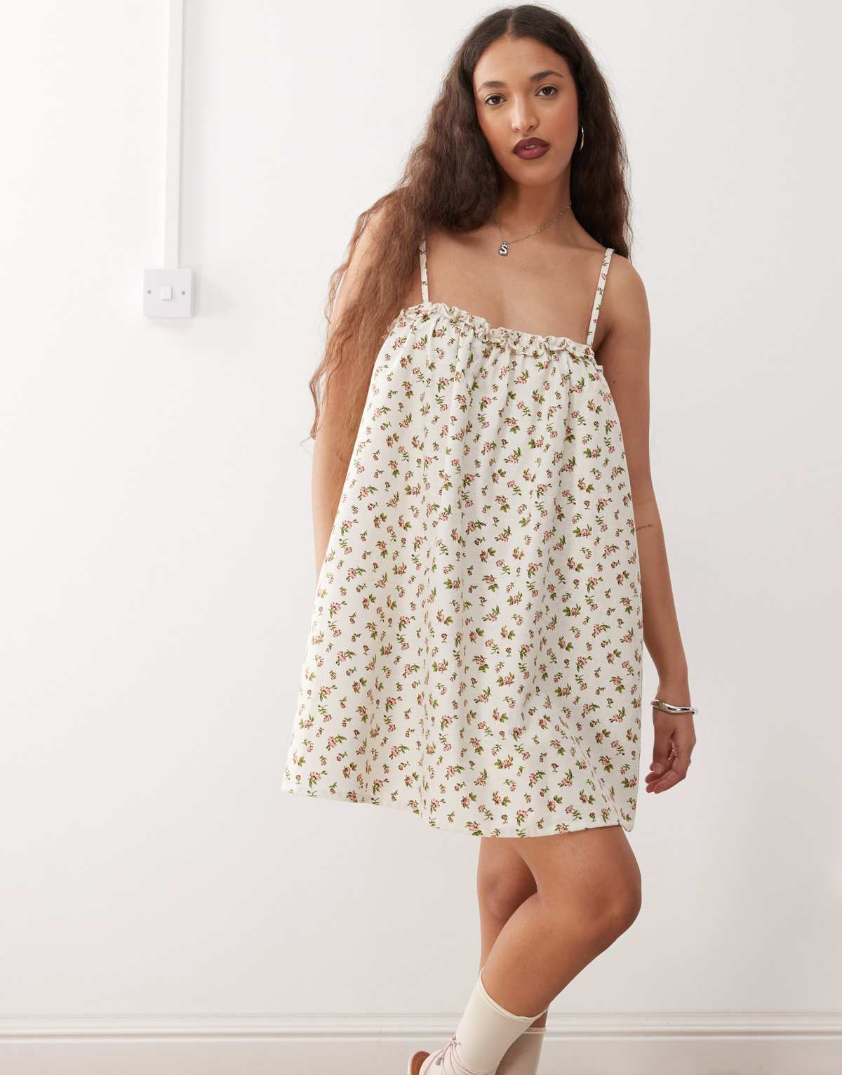Motel kamalani ditsy floral mini dress in white