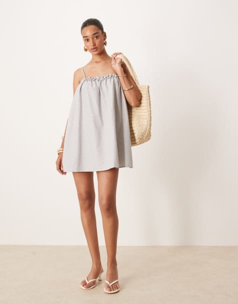Motel kamalani gingham mini smock dress in blue grey - view 1
