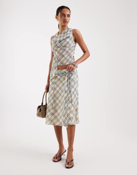 Motel Kamili midi skirt in vintage blue plaid - part of a set - view 1