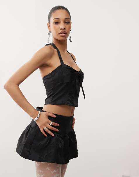 Motel kampi jaquard bow detail cami co-ord in black - view 1