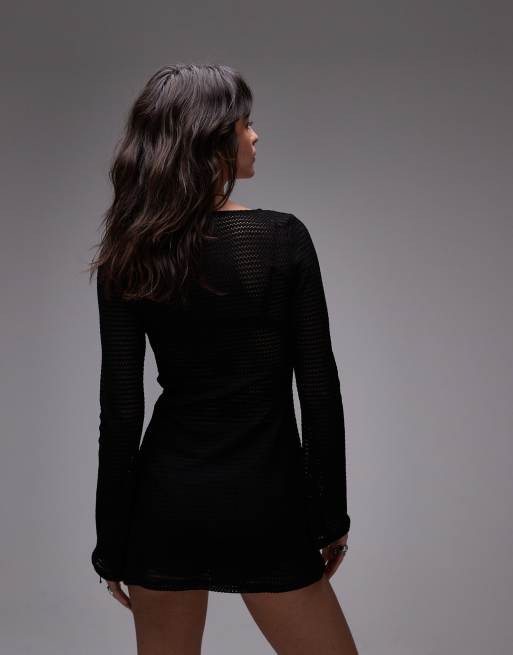 Motel - Kapua - Vestito corto a maniche lunghe in maglia nero, 4 di 4