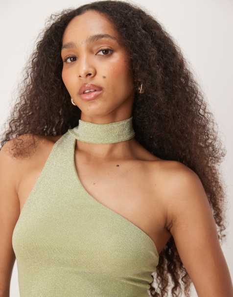 Motel karasi shimmer tie-neck top in mint green - view 1