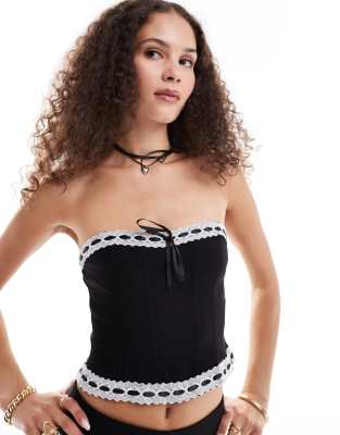 Motel karida lace edge corset top in black - view 1