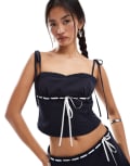 [Motel] Motel Karisa ribbon detail cami top in navy (part of a set) XL NAVY