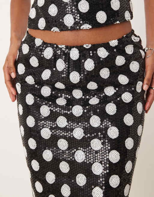 Motel - Kavivi - Jupe taille basse mi-longue à pois en sequins - Noir et blanc, 2 de 5