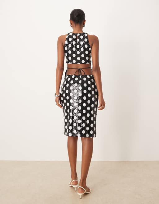 Motel - Kavivi - Jupe taille basse mi-longue à pois en sequins - Noir et blanc, 5 de 5