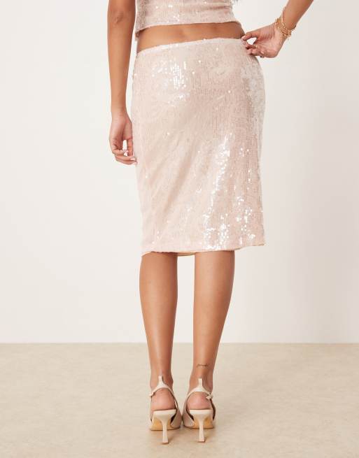 Motel kavivi low rise midi skirt in pink sequins part of a set
